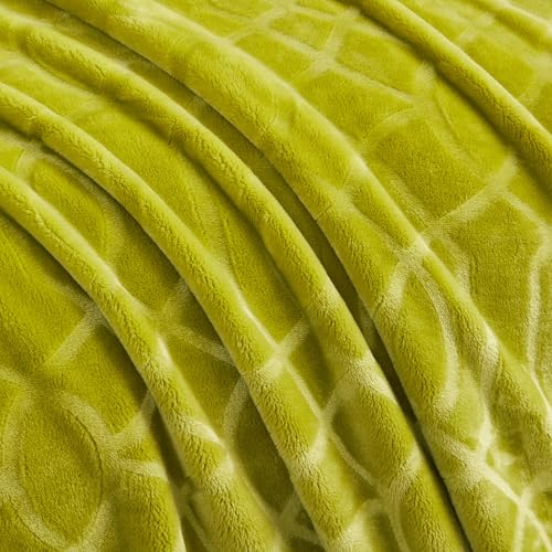 Soft Cozy Fleece Queen Size Blanket, 90x90 Inches – Lightweight Plush Blanket for Bed, Fuzzy 3D Jacquard Design - Olive Green - color: Olive Green, size: Queen (90" x 90")