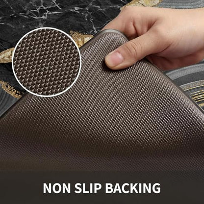 Kitchen Mats Set of 2, Cushioned Anti Fatigue Non Slip Waterproof Runner, Black Marble and Golden Veins Design, PVC Memory Foam for Kitchen Sink and Laundry - color: Black Marble