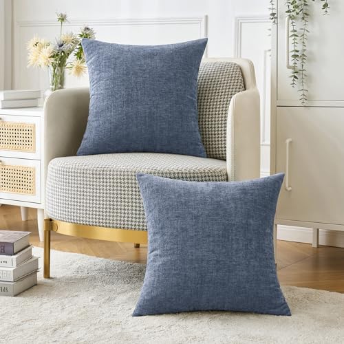MIULEE Soft Chenille Throw Pillow Covers Dark Grey Blue 16x16 Pack of 2 - color: Dark Grey Blue, size: 16" x 16" (Pack of 2)