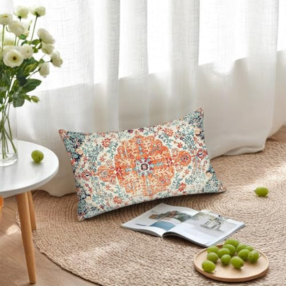 Boho 12X20 Lumbar Throw Pillow Covers Set of 2 Orange Blue - color: Orange