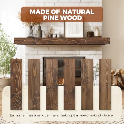 60x8x3in Rustic Fireplace Mantel Pine Wood, Weathered Brown - color: Weathered Brown, size: 60x3x8-hollow