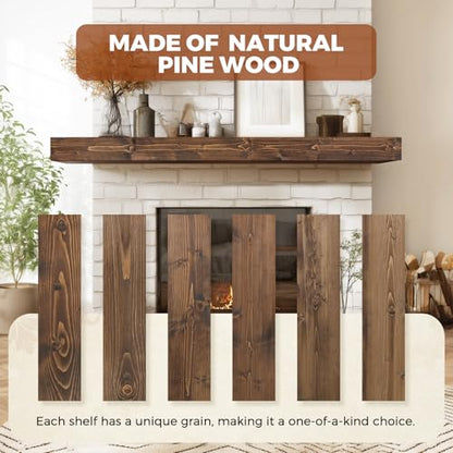 60x8x3in Rustic Fireplace Mantel Pine Wood, Weathered Brown - color: Weathered Brown, size: 60x3x8-hollow