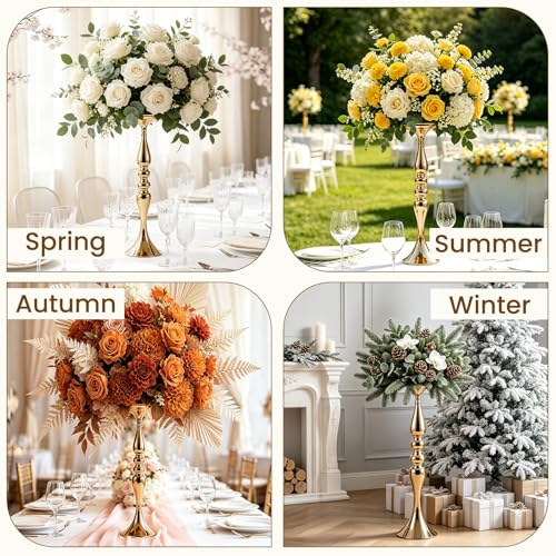 12 Pcs Gold Wedding Centerpieces for Table Decor, Tall Wedding Flower Vases Bulk, Metal Arrangements Center Pieces, Elegant Floral Stands Set for Bridal Party Reception Decorations Anniversary
