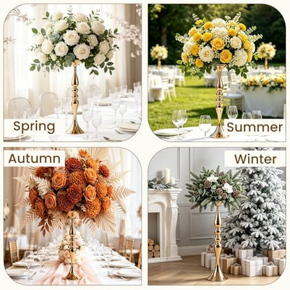 12 Pcs Gold Wedding Centerpieces for Table Decor, Tall Wedding Flower Vases Bulk, Metal Arrangements Center Pieces, Elegant Floral Stands Set for Bridal Party Reception Decorations Anniversary