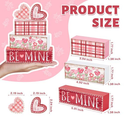 Britimes Tiered Tray Decor Set, 4 Pack, Wooden Table Sign, Valentine Flower - color: Valentine’s Day Pink Hearts