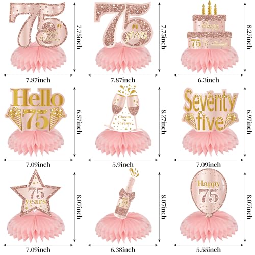 Turypaty Happy 75th Birthday Honeycomb Table Centerpieces Decorations Women - style: Pink Rose Gold 75th