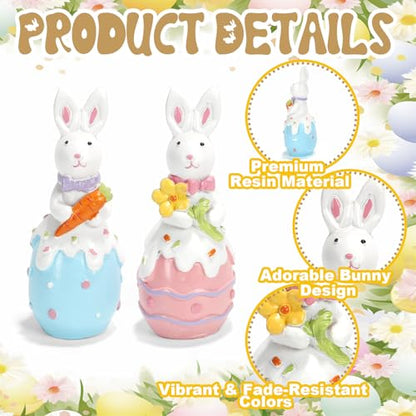 Easter Decorations Bunny Resin Decor Set of 2 Cute Rabbit Figurines