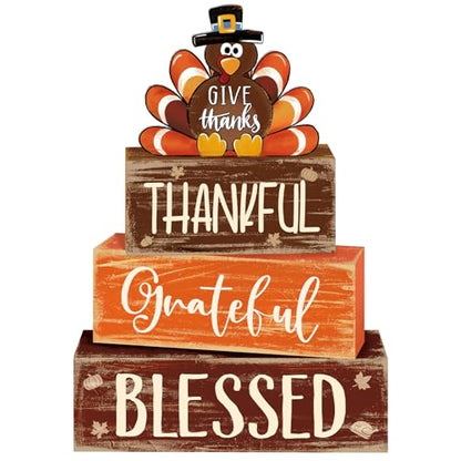4 Pcs Thanksgiving Decor for Home Thankful Turkey Table Centerpiece Signs - style: Cute Turkey