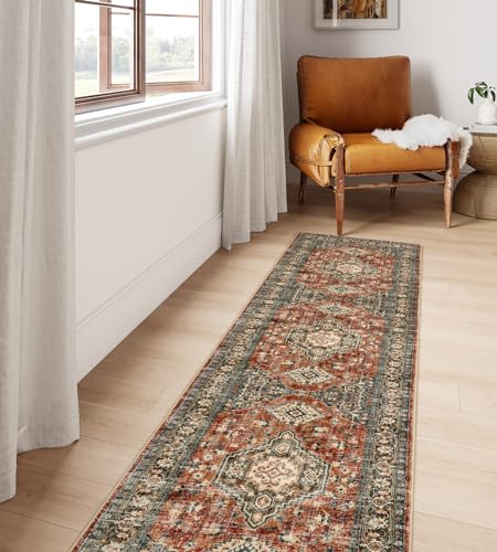 Lahome Oriental Washable Runner Rug Non Slip, 2x7 Rug Runners for Hallways - color: Brick Red, size: 2' x 7' (Runner)