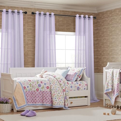 Pitalk Light Purple Sheer Curtains 84 Inches Long for Girls Room Polka Dot - color: Lavender, size: 52"W x 84"L (Pack of 2)