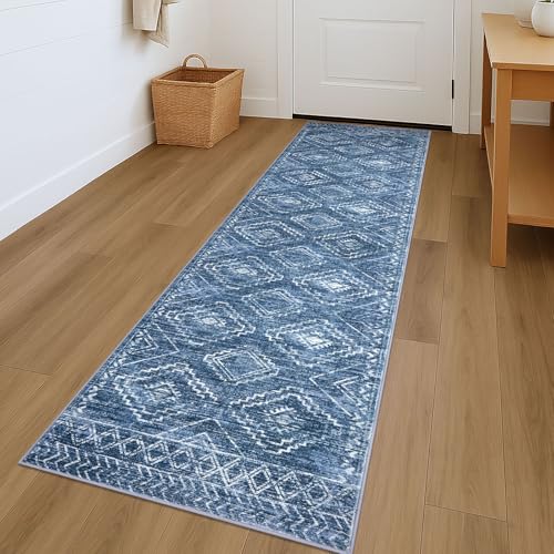 KILOCOCO Washable Runner Rug 2x7 ft Hallway Runners, Stonewashed Blue - color: Stonewashed Blue, size: 2' x 7' (Runner)