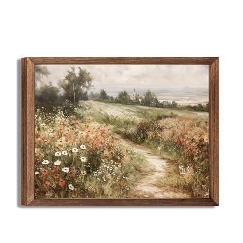 Vintage nature wildflower Canvas Wall Art, cottagecore Modern Farmhouse paintings Wall Decor,Flower Artwork Poster Prints for Living Room Bedroom Bathroom Office Home Decor 8x10in Wood Framed - color: Rustic Landscape, size: 10"L x 8"W