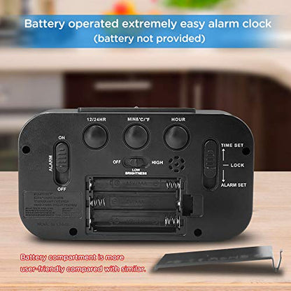 Peakeep Night Light Digital Alarm Clock Battery Operated Indoor Temperature - color: Black