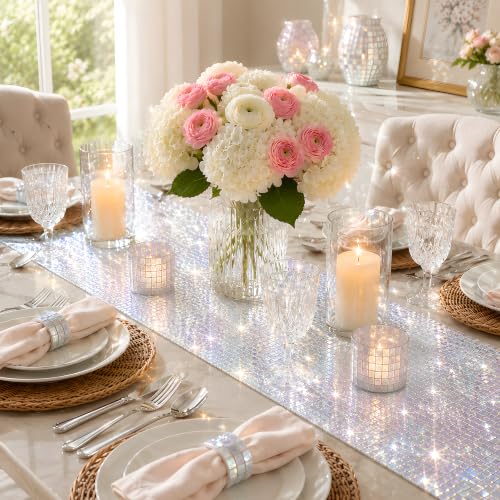 Disco Party Decorations - Iridescent Glitter Disco Table Runner - color: Iridescent Sequin Glitter
