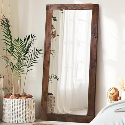 71x32in Full Length Mirror, Solid Wood Convex Frame, Brown - color: Brown-convex Frame, size: 71"L x 32"W