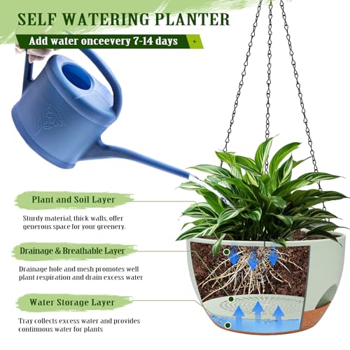 Self Watering Hanging Planters 2 Pcs,12Inch Hanging Basket for Plants,Green - color: Green, size: 12 Inch