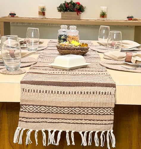 CHARDIN HOME Tonal Browns Boho Table Runner | Cotton Farmhouse Table Linen 13x72 Inches| Machine Washable, Durable and Easy to Combine - color: Tonal Browns, size: 13x72 Inch.
