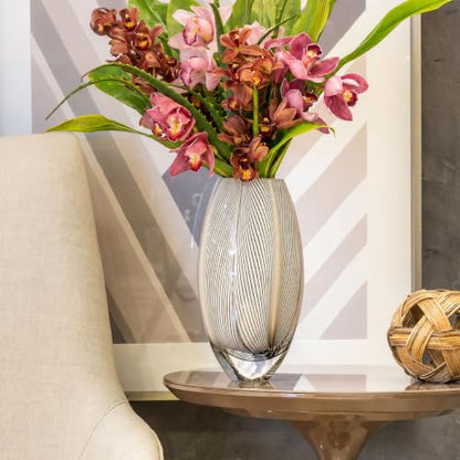 Murano Style Glass Vase Hand Blown White Feather Pattern Effect Home Decor - color: White