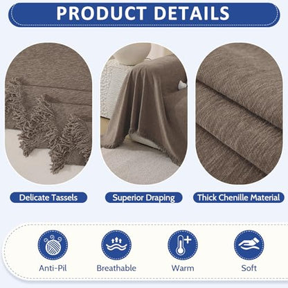 Chenille Couch Cover for Dogs Washable Boho Throw Blanket Washable - color: 01 Coffee, size: 71"×118"