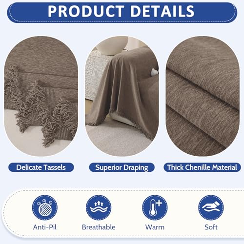 Chenille Couch Cover for Dogs Washable Boho Throw Blanket Washable - color: 01 Coffee, size: 71"×134"
