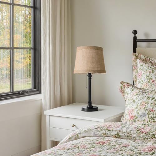 Oneach 19.5" Small Table Lamp for Bedroom, Rustic Black Lamp, USB A+C - color: Matte Black