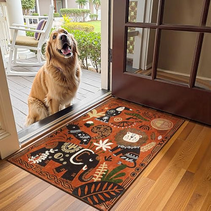jinchan 2x3 Cute Area Rug Kids Washable Fun Rug Terracotta Boho Jungle Mat - color: Jungle Parade Orange, size: 2' x 3' (Rectangular)