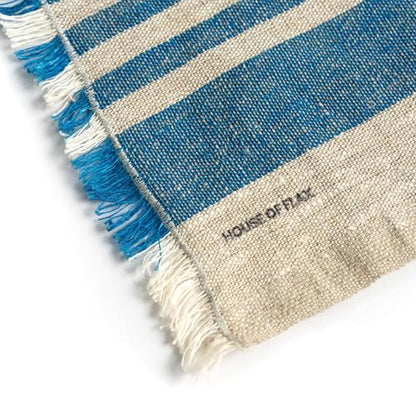Natural Coarse 100% Linen Table Runner 18 x 95 Inches - Rustic Farmhouse Flax Table Runner for Everyday Use, Holidays & Special Occasions (Mediterranean Blue, 18 x 95 inch) - color: Mediterranean Blue
