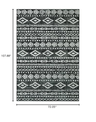 Lahome Machine Washable Non-Slip Rug 6x9 - Ultra-Thin Stain Resistant Boho Moroccan Black Area Rugs Soft Low-Pile Distressed Geometric Tribal Print Carpet for Living Room Bedroom Dining Room Varena - color: Black/White, size: 6' x 9'