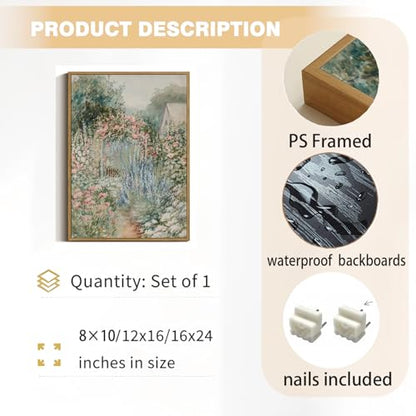 French Country Garden Framed Canvas Wall Art 12x16 inch - color: Fence Garden, size: 12"x16" Natural