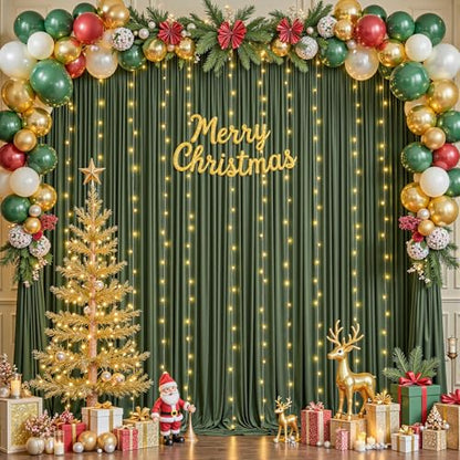 10 x 10ft Olive Green Backdrop Curtains with Lights String - color: Olive Green, size: W5' x H10'(2 panels)