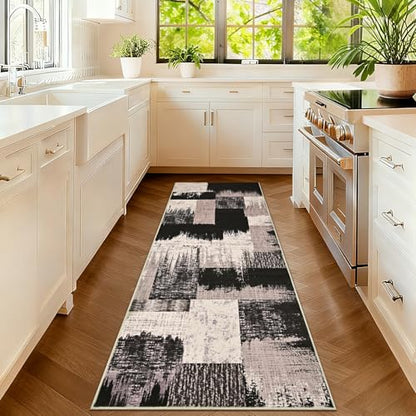 Yinhua Geometric Runner Rug 2x7 Modern Hallway Runner Rug for Kitchen Brown - color: Chocolate Brown, size: 2' x 7'