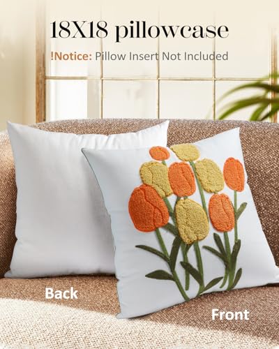 Embroidered Throw Pillow Cover, 18x18 Inch, Yellow Tulips - color: Yellow, size: 18" x 18" (Pack of 1)