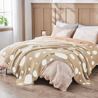CozeCube Reversible Knit Throw Blanket, Beige White Polka Dot, 50"x60" - color: D-beige and White, size: 50"x60"