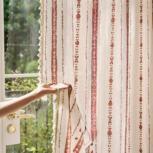 Terracotta Boho Curtains for Living Room with Tassel 63 Inch 2 Panel - color: T-terracotta, size: 52"W x 63"L (Pack of 2)