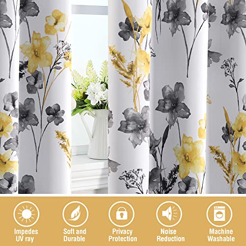 H.VERSAILTEX 100% Blackout Curtains 63 Inches for Kitchen, Grey/Yellow - color: Grey/Yellow, size: 52"W x 63"L (Pack of 2)