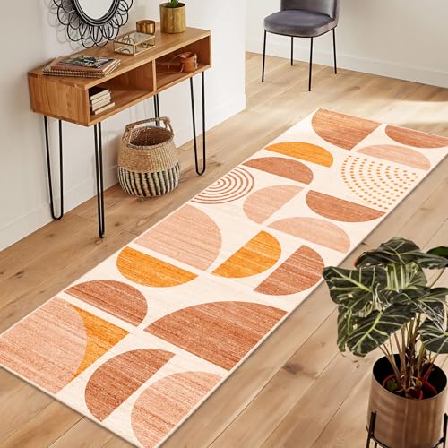 MUJOO Boho Runner Rug Washable,2x6 Area Rugs Non Slip Modern Abstract - color: Orage and Beige, size: 2' x 6' (Rectangular)