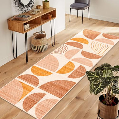 MUJOO Boho Runner Rug Washable,2x6 Area Rugs Non Slip Modern Abstract - color: Orage and Beige, size: 2' x 6' (Rectangular)