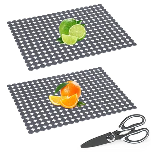 Kitchen Sink Mat for Stainless Steel/Ceramic Sinks,2 Pack with Scissors - color: Gray