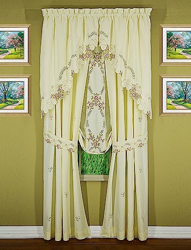 Today's Curtain Verona Reverse Embroidery Tie-Up Shade, 63", Ecru/Rose, 50" W X 63" L - color: Ecru/Rose, size: 50"W x 63"L (Pack of 1)