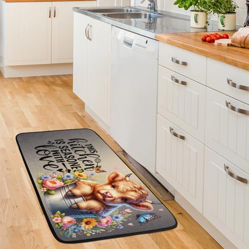 Highland Cow Kitchen Rug Non-Slip Indoor Carpet Absorbent Welcome Mat - color: A:a-1