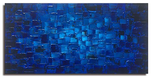MyArton Large Abstract Dark Blue Square Wall Art Hand Painted Textured Oil Painting on Canvas Ready To Hang 60x30inch - color: Blue, size: 60"L x 30"W