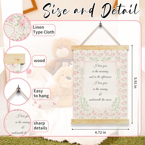 Heartfelt Nursery Wall Decor for Girls, I Love You in the Morning and in the Afternoon Sign, Playroom Baby RoomDecoration, First Birthday Newborn Gifts, Cute Quote Painting for Children's Space - color: pink2