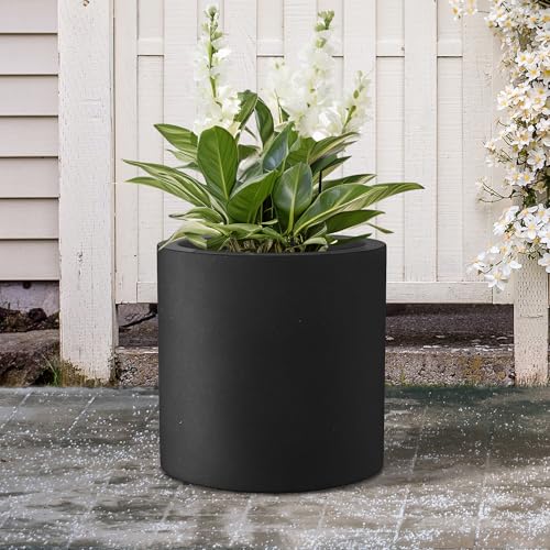 Kante Black Concrete Planter 15.8" Tall All-Weather Round Large Pot - color: Black, size: 15.7" Dia