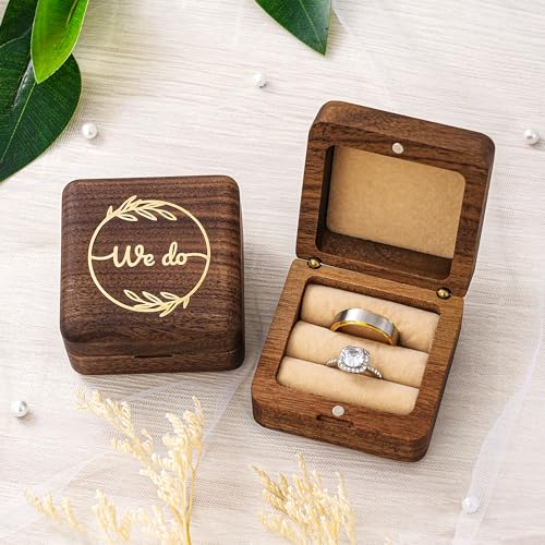 KWOOD We Do-Custom Wooden Wedding Ring Box, Personalized Metal Name Wooden Ring Box, Wedding Ceremony Ring Holder, Anniversary Birthday Gift Idea - style: G-We Do
