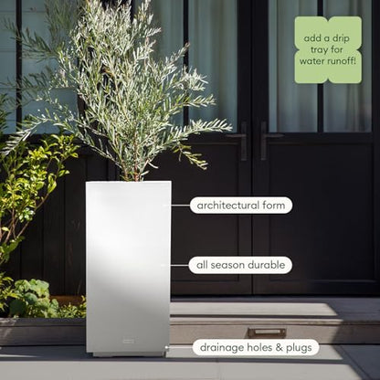 Veradek Block Series Pedestal Planter - Tall Rectangular Outdoor Planter - color: White, size: 26"H x 13.5"W - 2 Pack