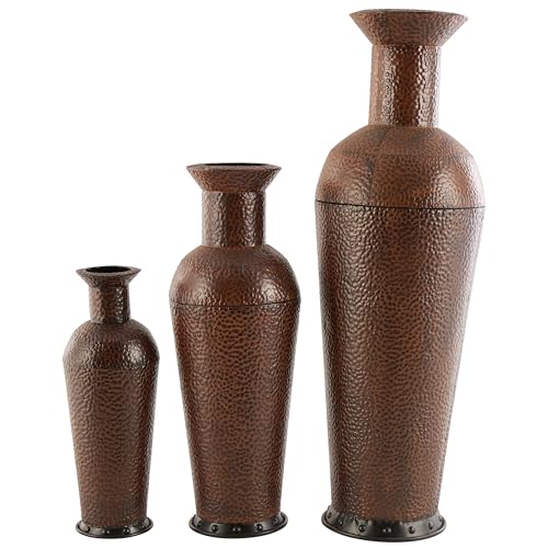 Deco 79 Metal Decorative Floor Vases, Set of 3, 50", 35", 26"H, Dark Brown - color: Dark Brown, size: 50", 35", 26"H