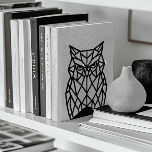 Peacoblue 5.3"x4.3"x7.1" Metal Bookends, Heavy Duty Book Ends for Shelves - style: Geometric Owl