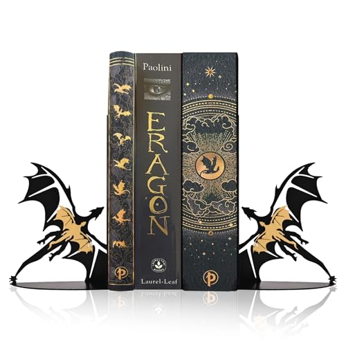 Metal Dragon Bookends Fantasy Book Stoppers Cool Book Ends Decorative - color: Gold