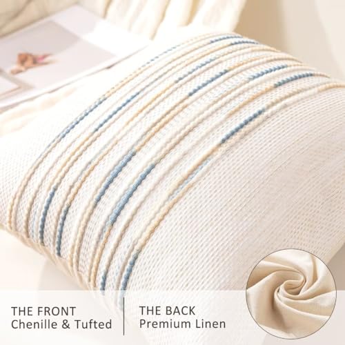 Boho Throw Pillow Covers Decorative Neutral Farmhouse Pillow case - color: Yellow-blue Stripe