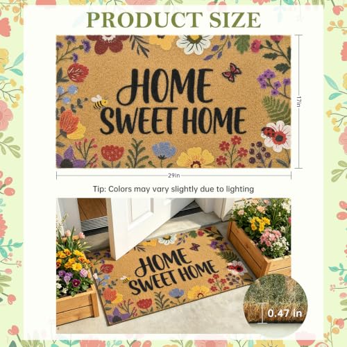 Home Sweet Home Floral Front Door Mat Non-Slip Welcome Mat 17x29 in - color: Home Sweet Home